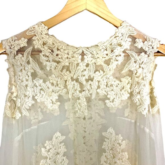 Vintage 80s Wedding Bridal Shift Nightgown Swing Maxi Alencon Lace Tulle Size M - Picture 2 of 11